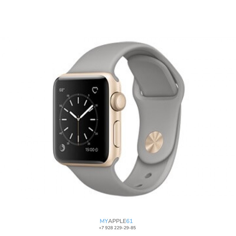 Apple Watch Series 2, 38 мм, золотистый алюминиевый корпус, спортивный ремешок серый камень